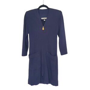 St John By Marie Gray, Size 6, Navy Knit Dress with Gold Tassel Zipper